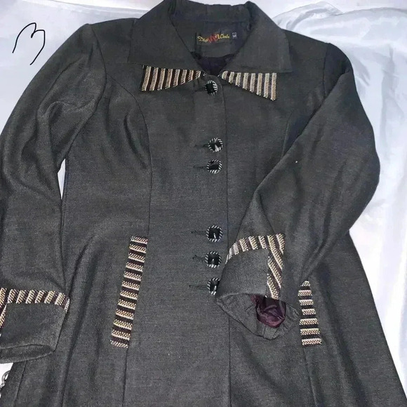 Women's Dig Wah Korean Style Casual Striped sleeves wool Blazer button up XL - Picture 6 of 11